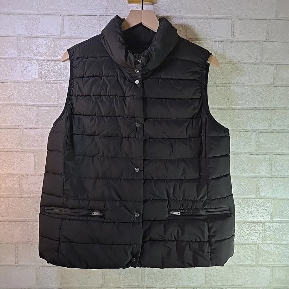 DNKY Women's Black Button-Down Puffer Vest Size Large